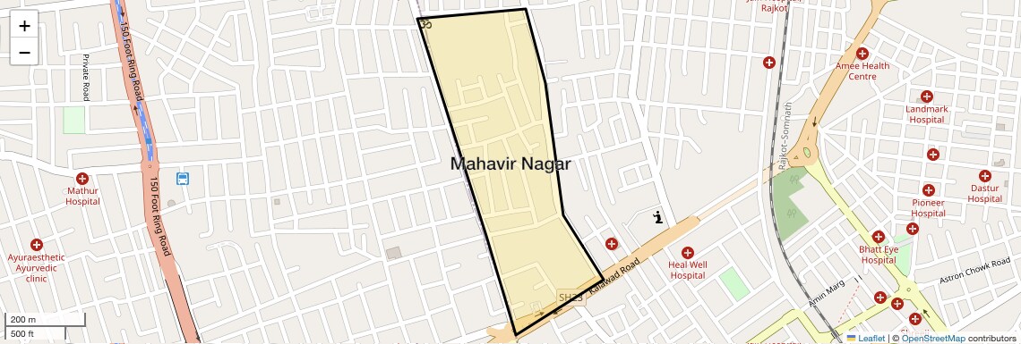 Location Map of Mahavir Nagar, Rajkot