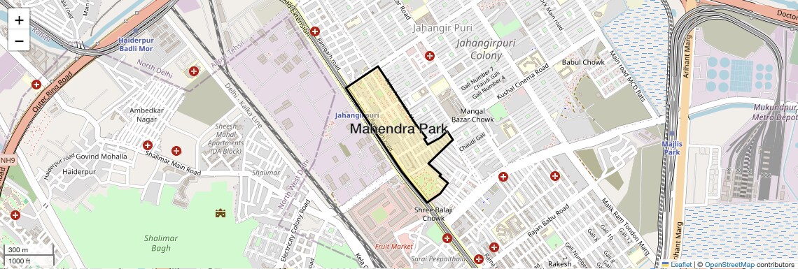 Location Map of Mahendra Park, Delhi