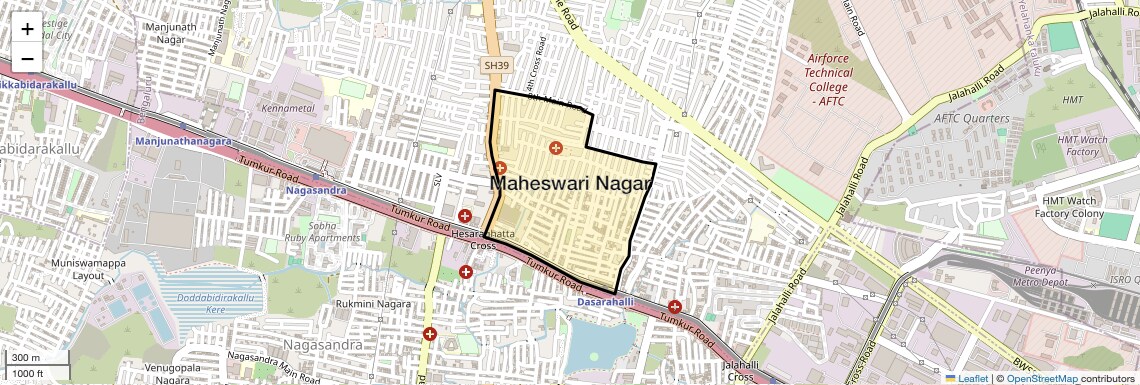 Location Map of Maheswari Nagar, Bangalore