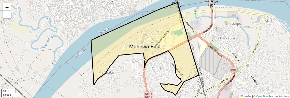 Location Map of Mahewa East, Allahabad