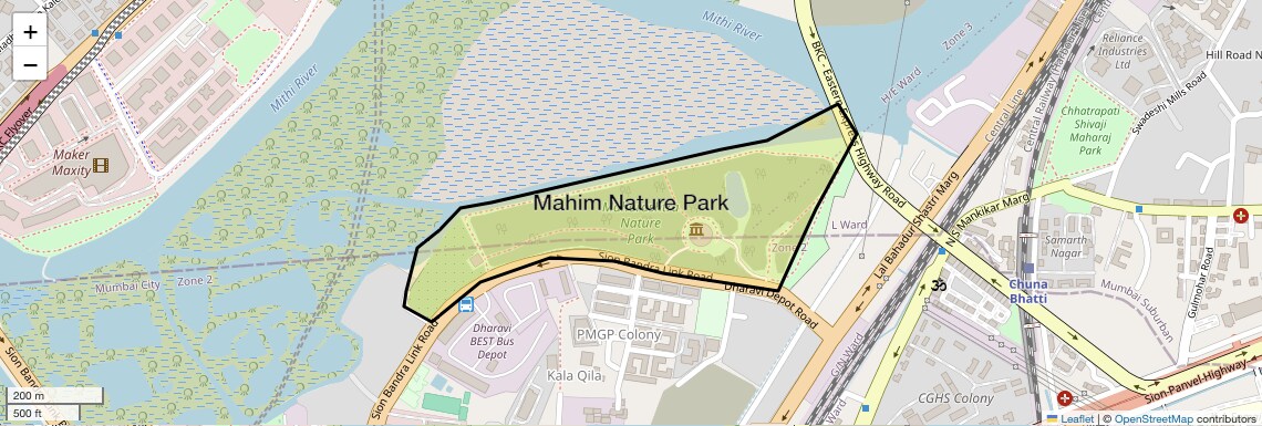 Location Map of Mahim Nature Park, Mumbai