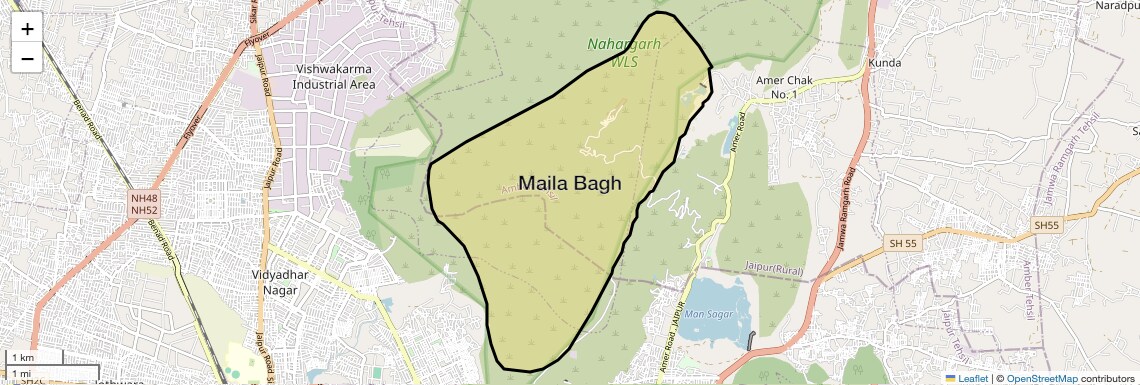 Location Map of Maila Bagh, Jaipur