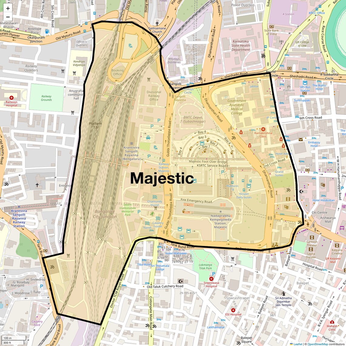 Location Map of Majestic, Bangalore