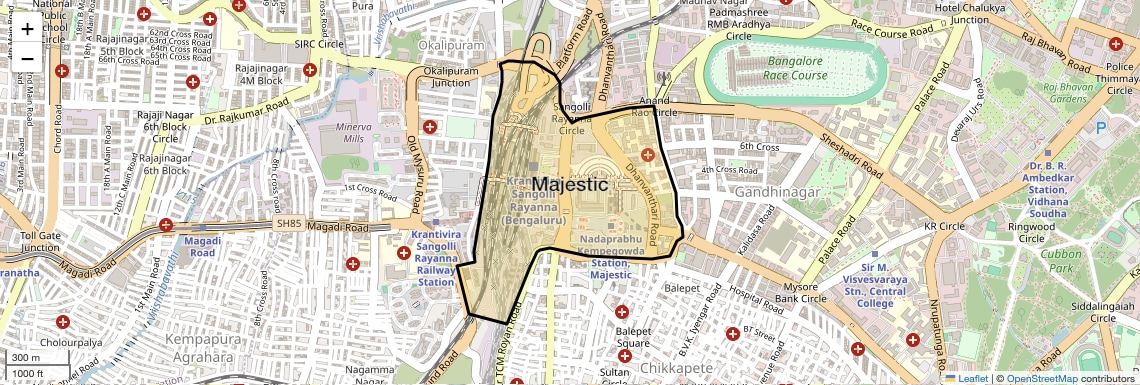 Location Map of Majestic, Bangalore