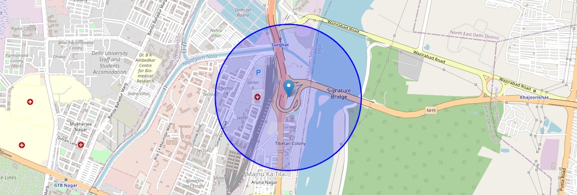 Location Map of Majnu Ka Tila, Delhi