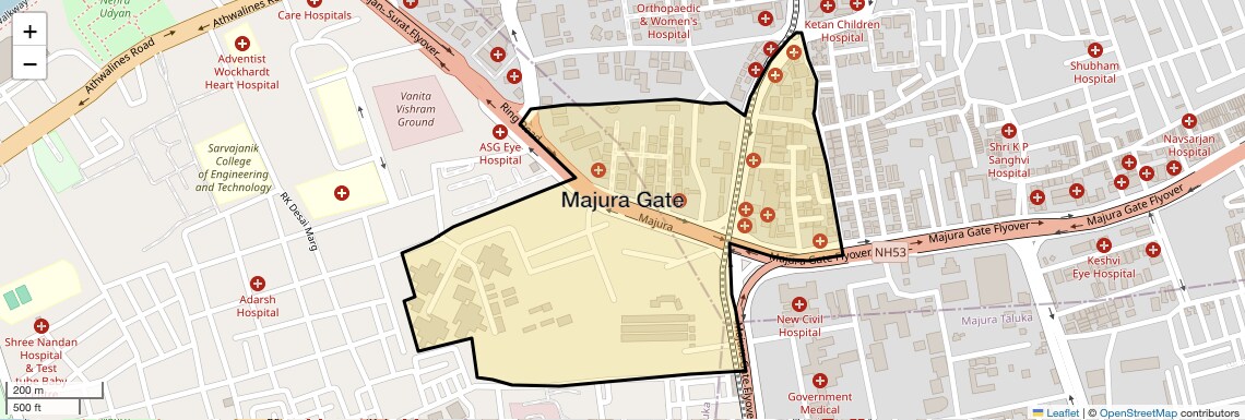 Location Map of Majura Gate, Surat
