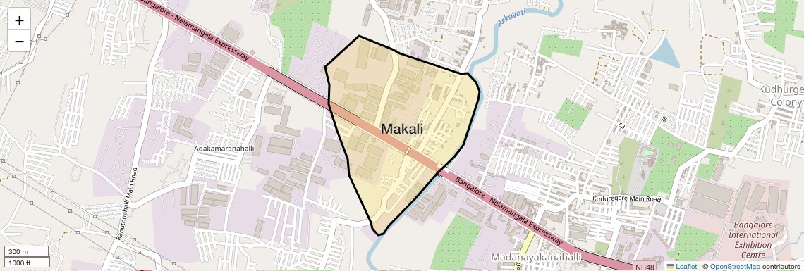 Location Map of Makali, Bangalore