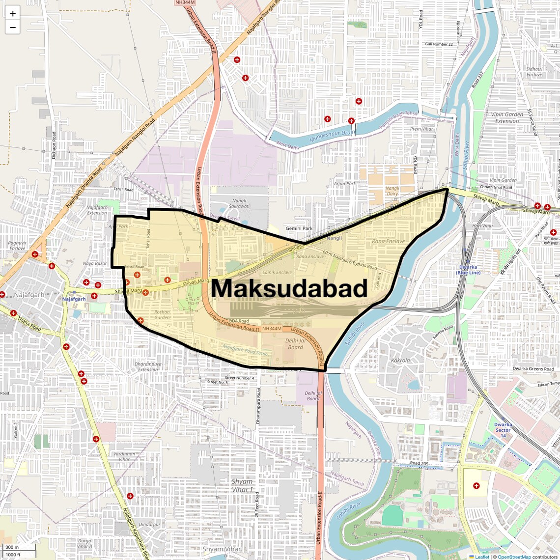 Location Map of Maksudabad, Delhi