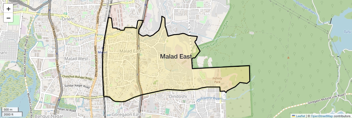 Location Map of Malad East, Mumbai