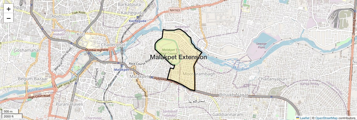 Location Map of Malakpet Extension, Hyderabad
