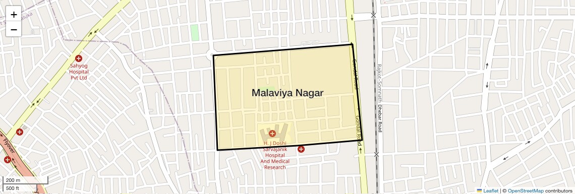 Location Map of Malaviya Nagar, Rajkot
