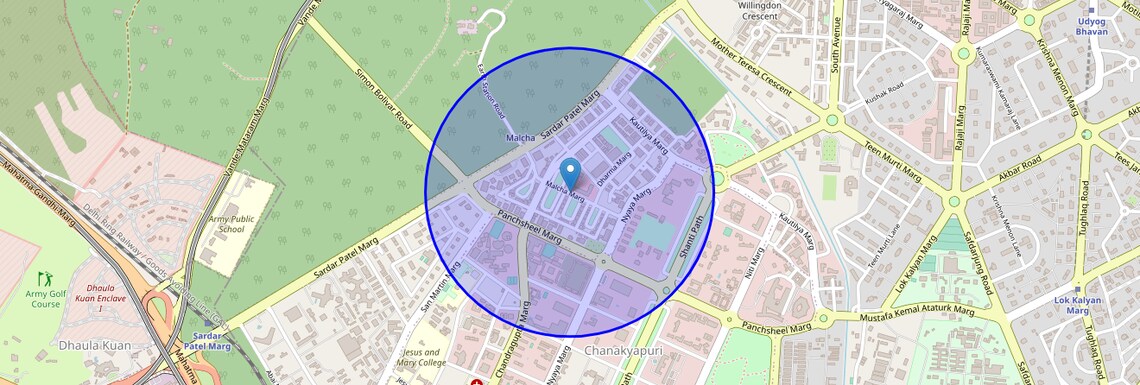 Location Map of Malcha Marg, Delhi