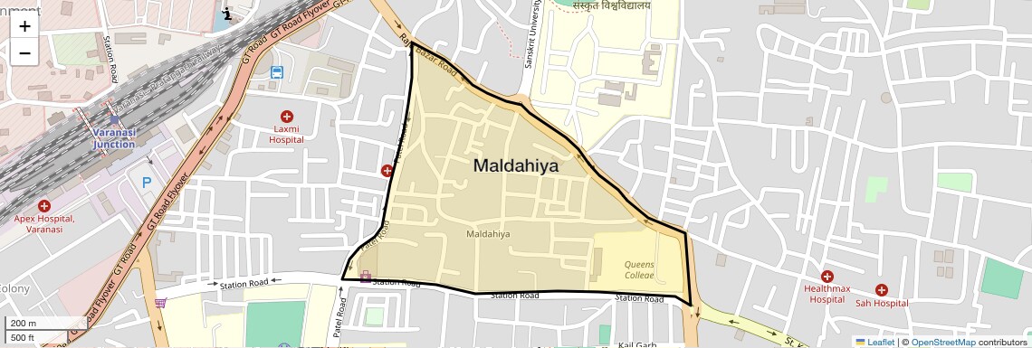 Location Map of Maldahiya, Varanasi