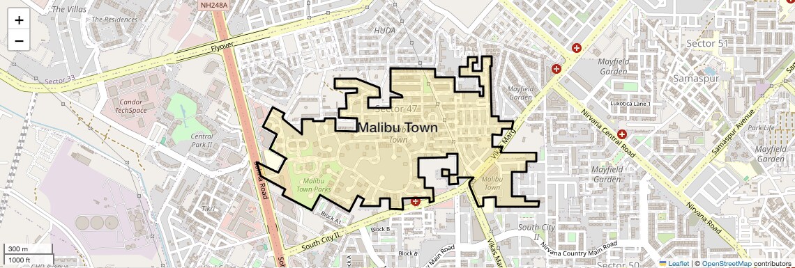 Location Map of Malibu Town, Gurgaon