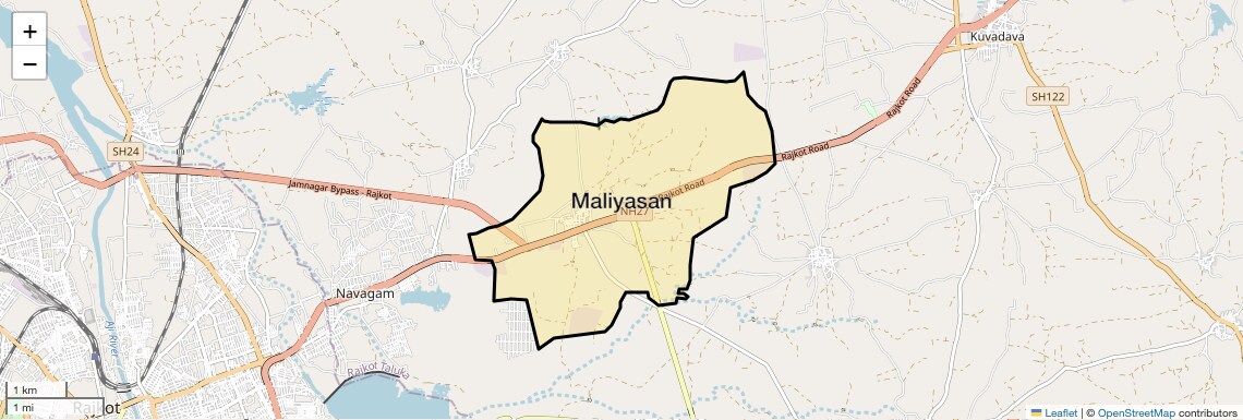 Location Map of Maliyasan, Rajkot