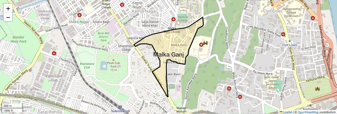 Location Map of Malka Ganj, Delhi