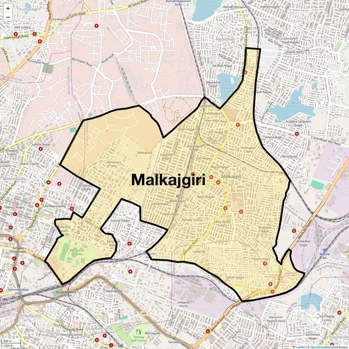 Location Map of Malkajgiri, Hyderabad