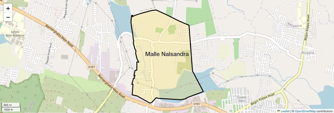 Location Map of Malle Nalsandra, Bangalore