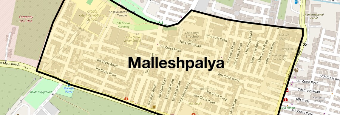 Location Map of Malleshpalya, Bangalore