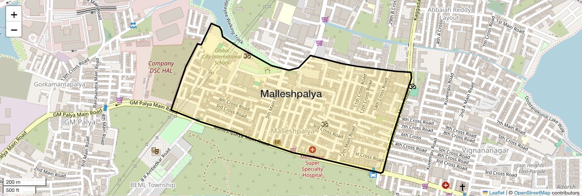 Location Map of Malleshpalya, Bangalore