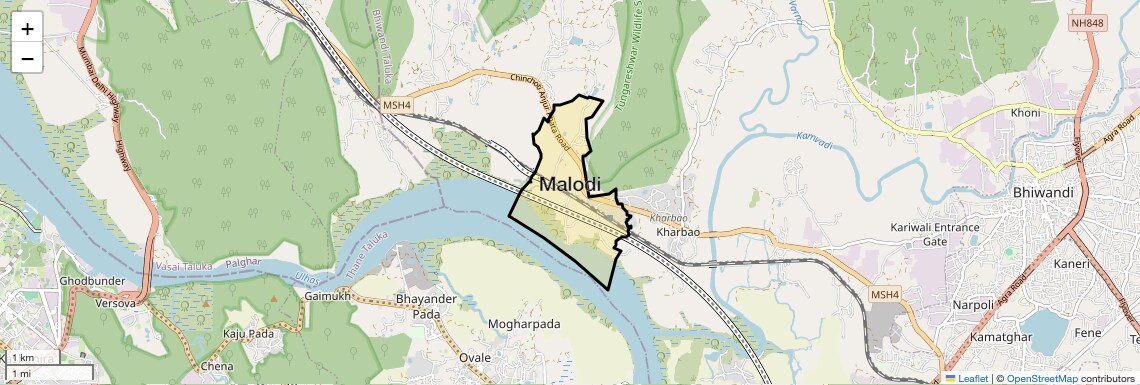 Location Map of Malodi, Thane