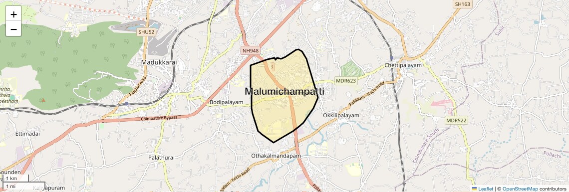Location Map of Malumichampatti, Coimbatore