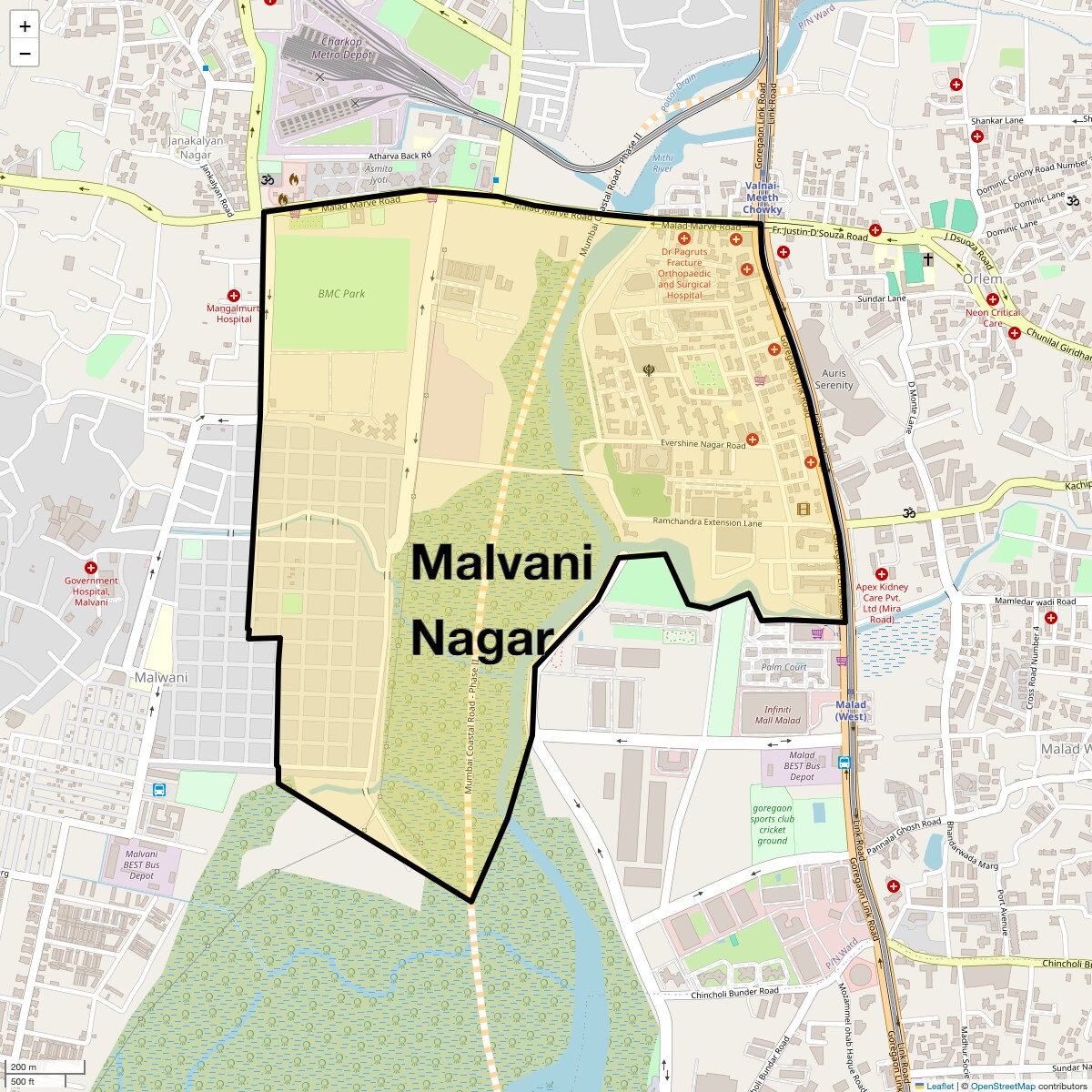 Location Map of Malvani Nagar, Mumbai