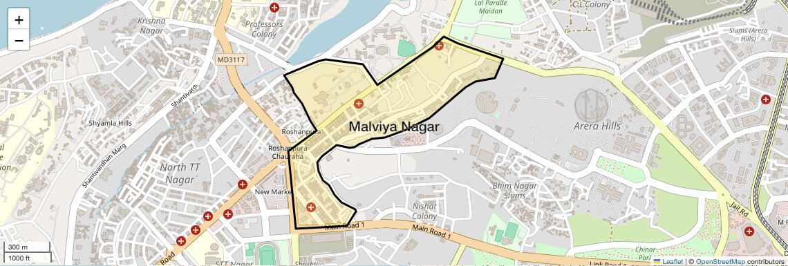 Location Map of Malviya Nagar, Bhopal