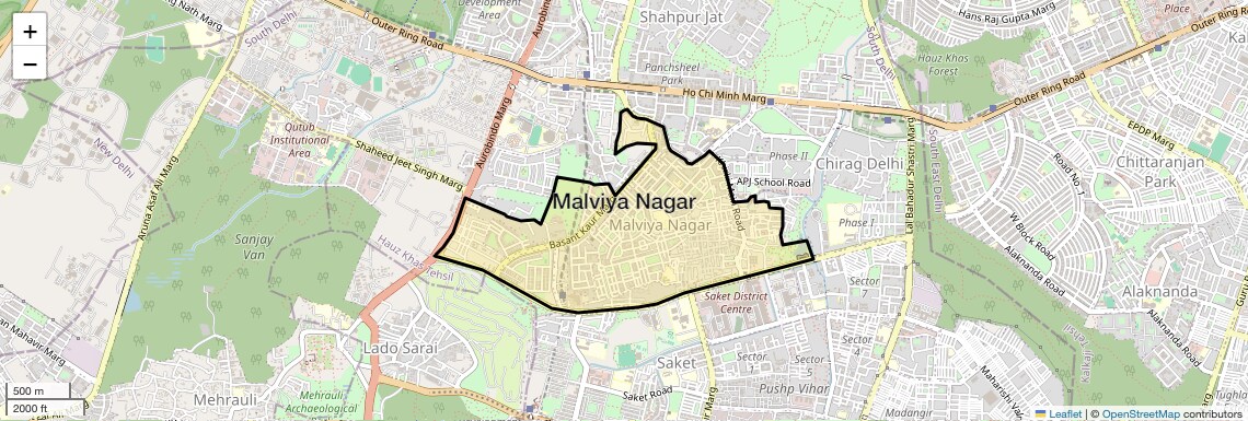 Location Map of Malviya Nagar, Delhi