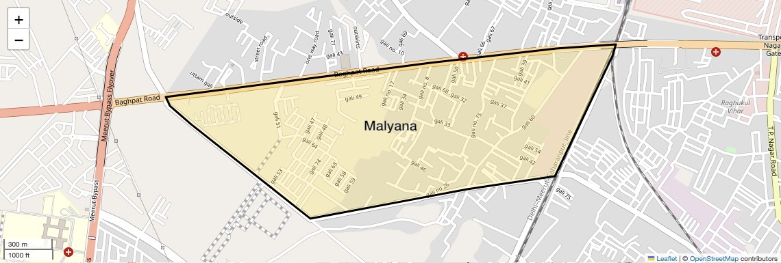 Location Map of Malyana, Meerut