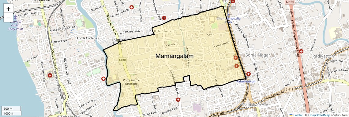 Location Map of Mamangalam, Kochi