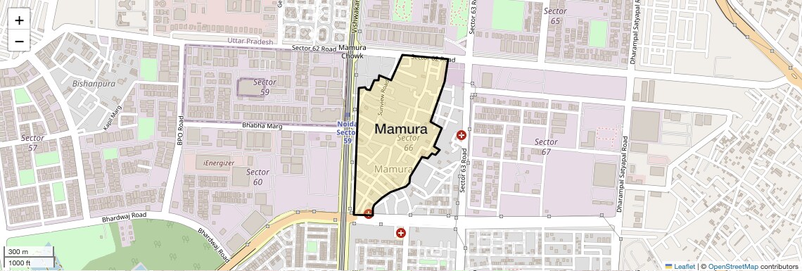Location Map of Mamura, Noida
