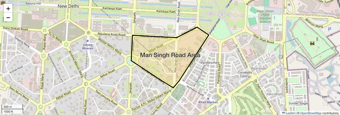 Location Map of Man Singh Road Area, Delhi