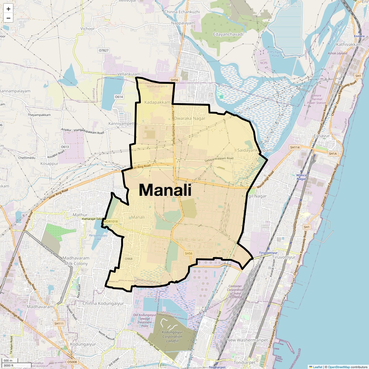 Location Map of Manali, Chennai