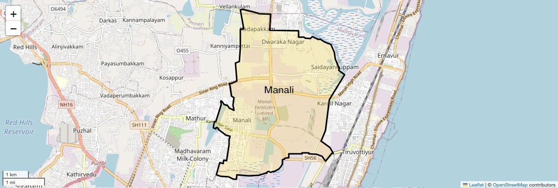 Location Map of Manali, Chennai