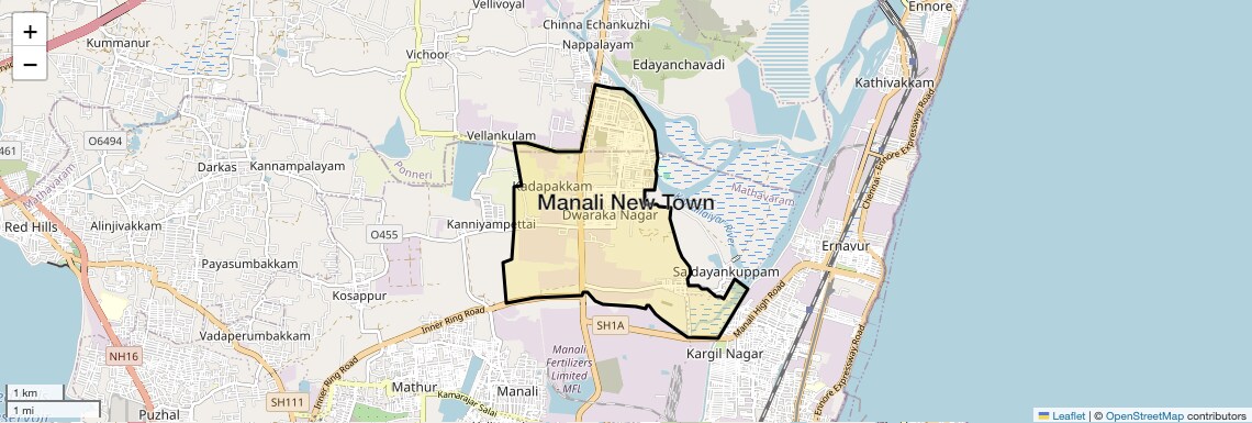 Location Map of Manali New Town, Chennai