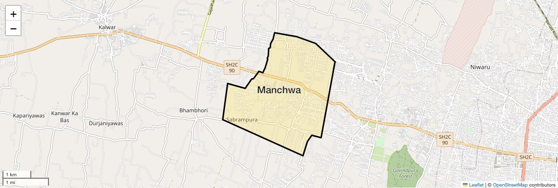 Location Map of Manchwa, Jaipur