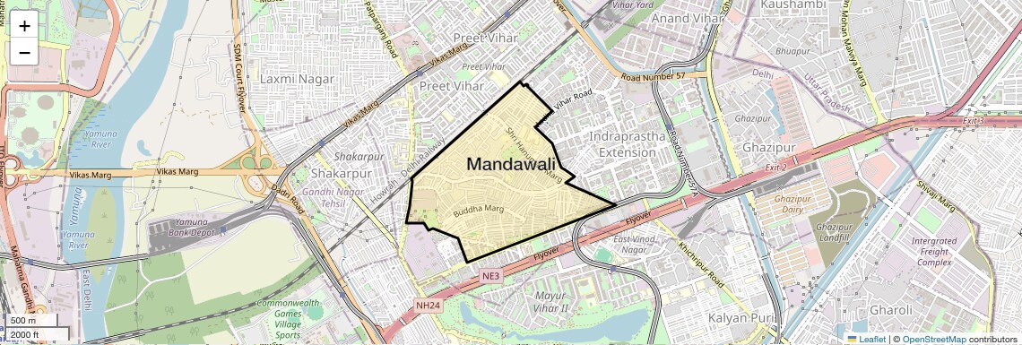 Location Map of Mandawali, Delhi