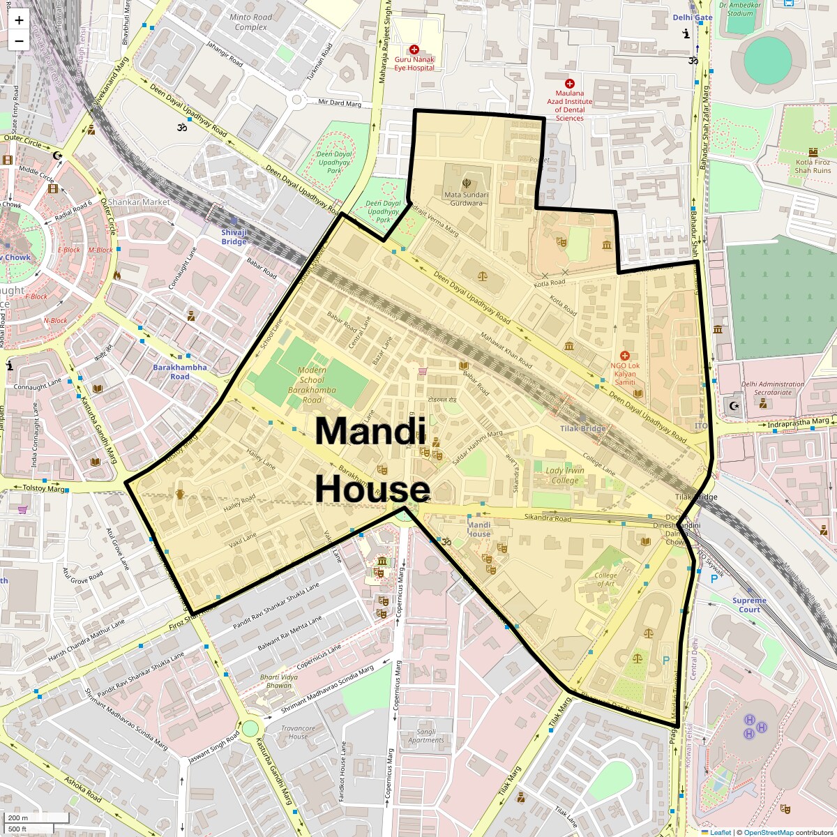 Location Map of Mandi House, Delhi
