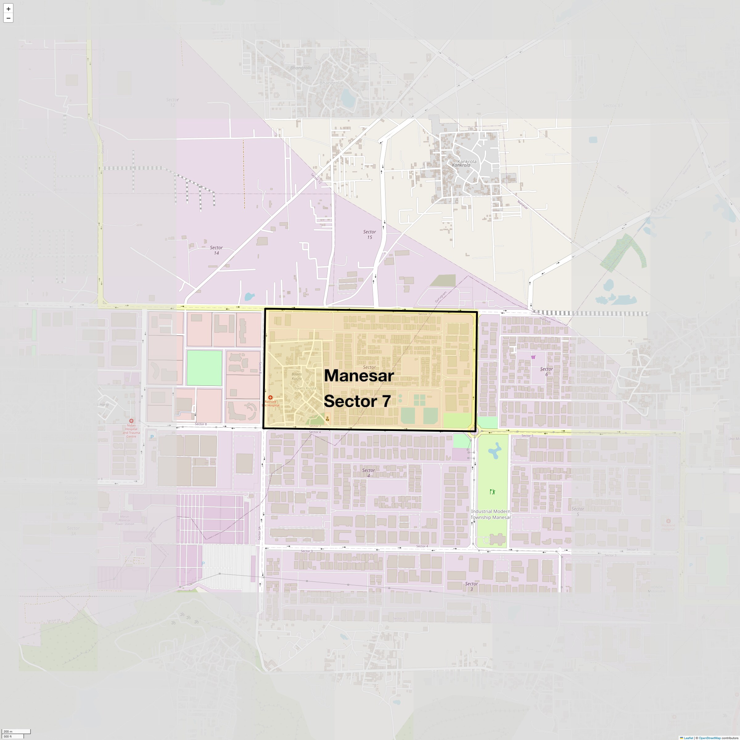 Location Map of Manesar Sector 7, Gurgaon