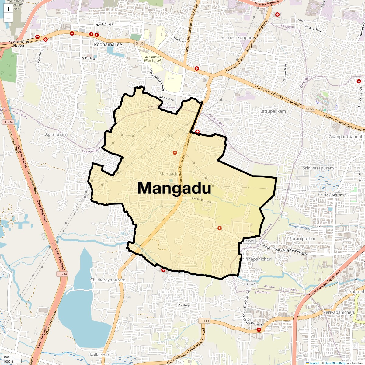 Location Map of Mangadu, Chennai