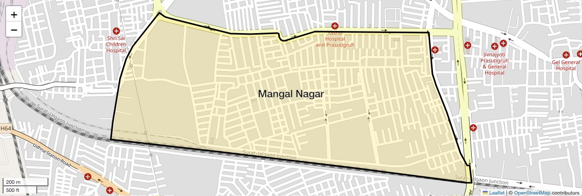Location Map of Mangal Nagar, Surat
