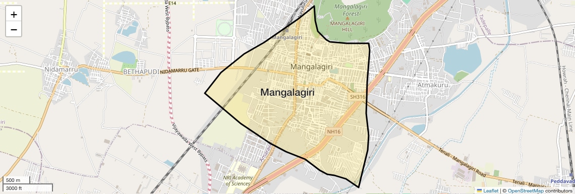 Location Map of Mangalagiri, Vijayawada