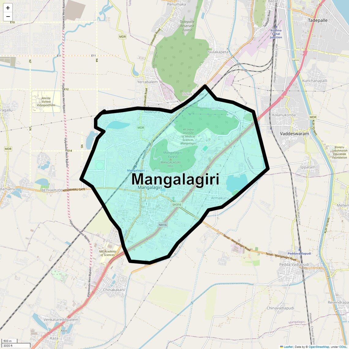 Location Map of Mangalagiri, Vijayawada