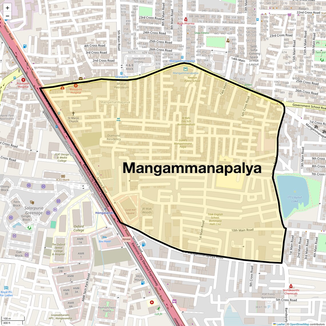 Location Map of Mangammanapalya, Bangalore