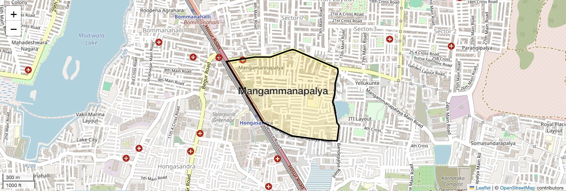 Location Map of Mangammanapalya, Bangalore