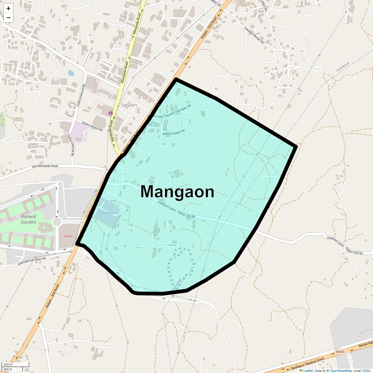 Location Map of Mangaon, Thane