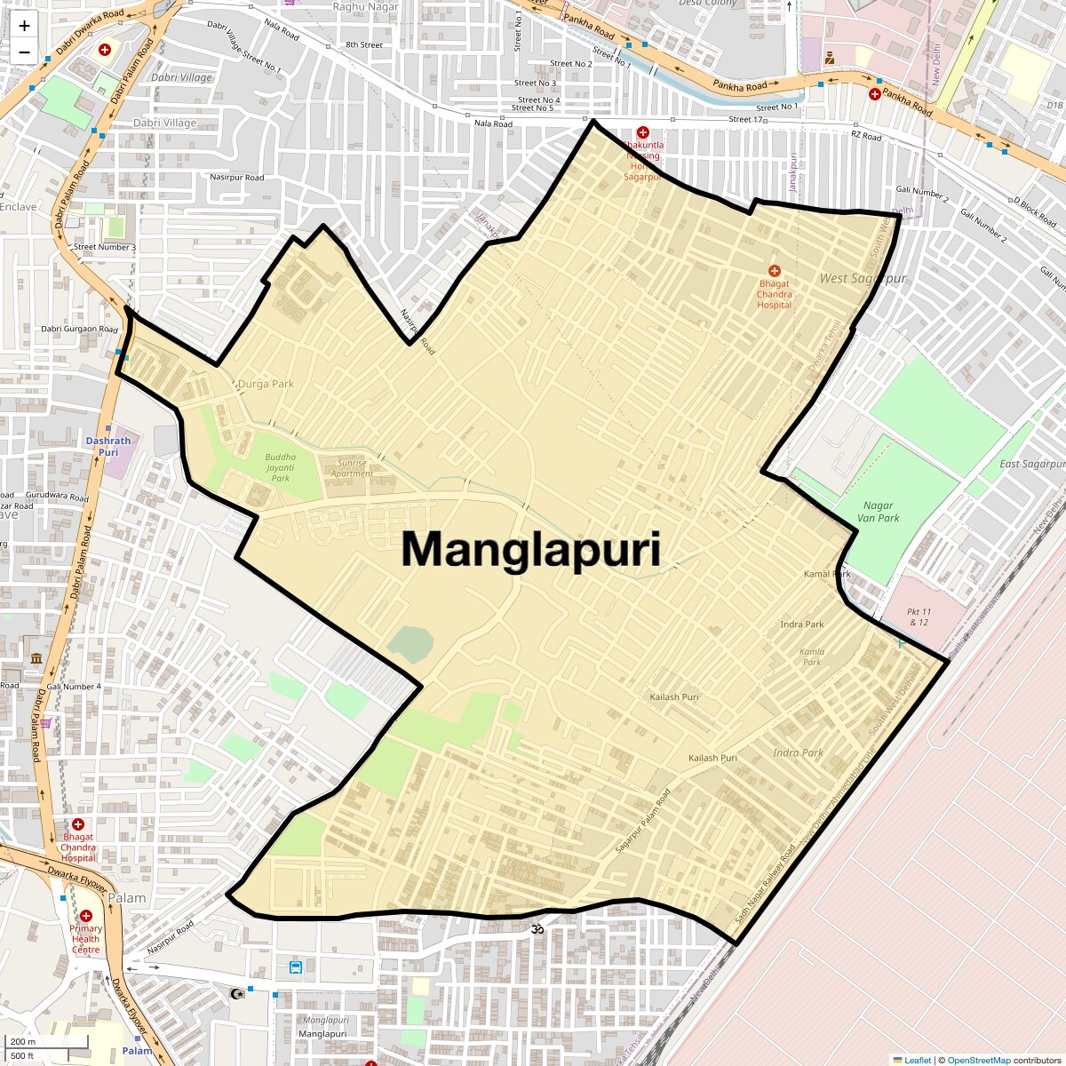 Location Map of Manglapuri, Delhi