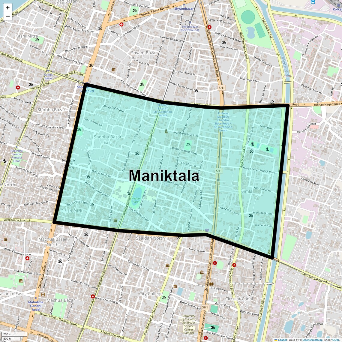 Location Map of Maniktala, Kolkata