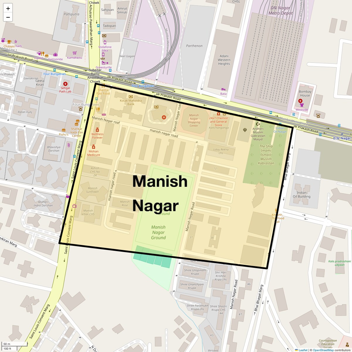 Location Map of Manish Nagar, Mumbai